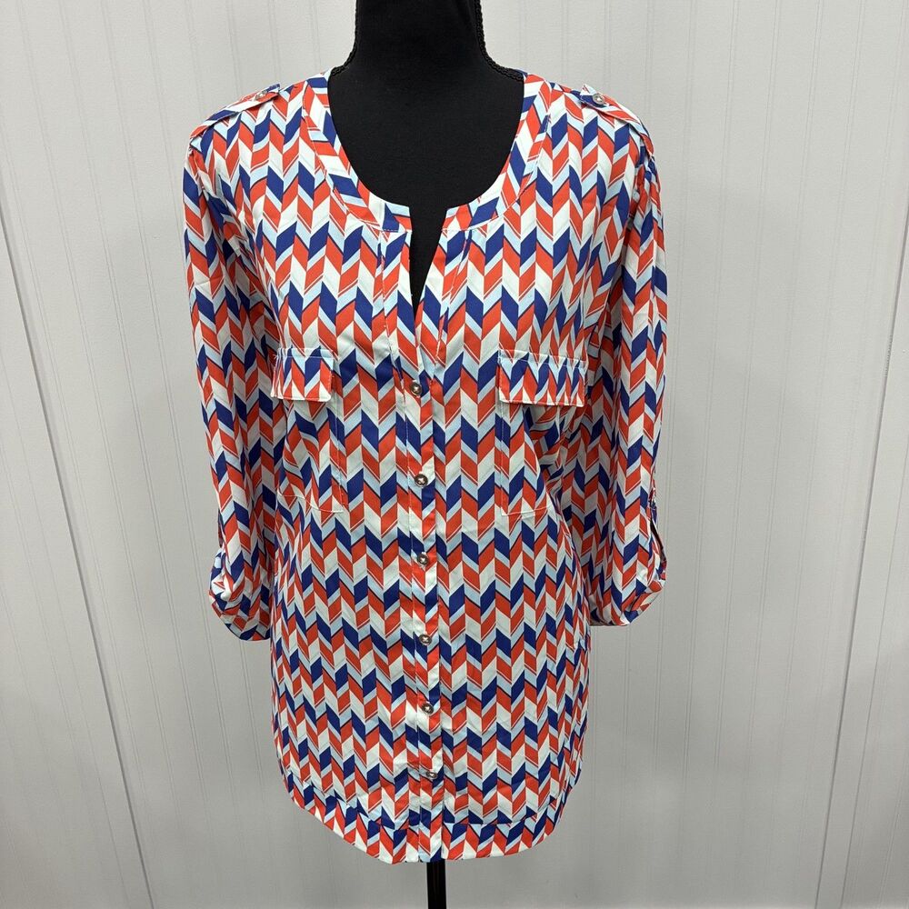 41 Hawthorn Women's 3X Multicolor Button Up Lightweight Blouse Preppy Office